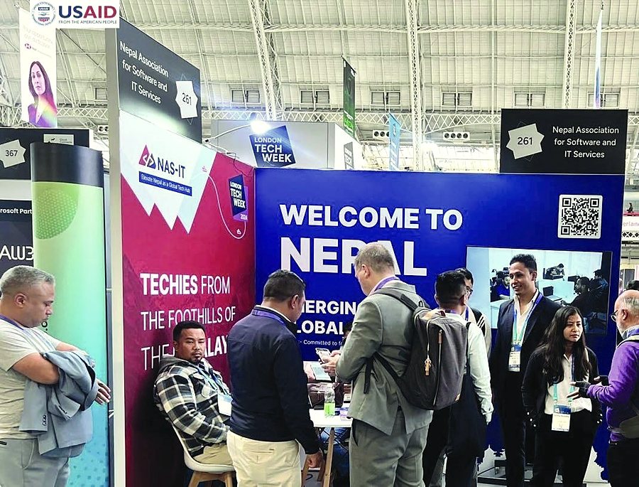 Visitors meeting Nepali companies at the NAS-IT booth at London Tech Week 2024