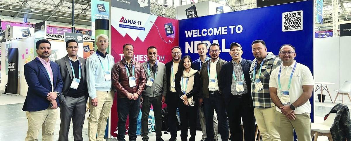 Nepali delegates at the Nepal Pavilion during London Tech Week 2024