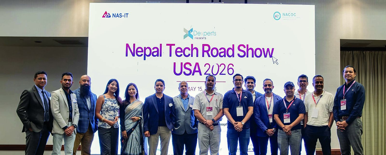 Group photo at the Nepal Tech Roadshow USA 2026